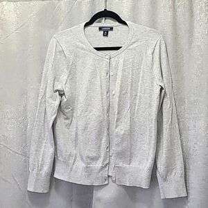 flawed Cardigan gray lands end size m button up has tiny hole DIY‎ ready